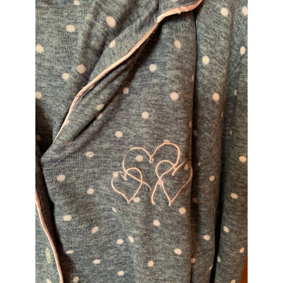 Laura Ashley Gray Polka Dots Sleepwear Heart Embroidered Size L - Picture 2 of 5